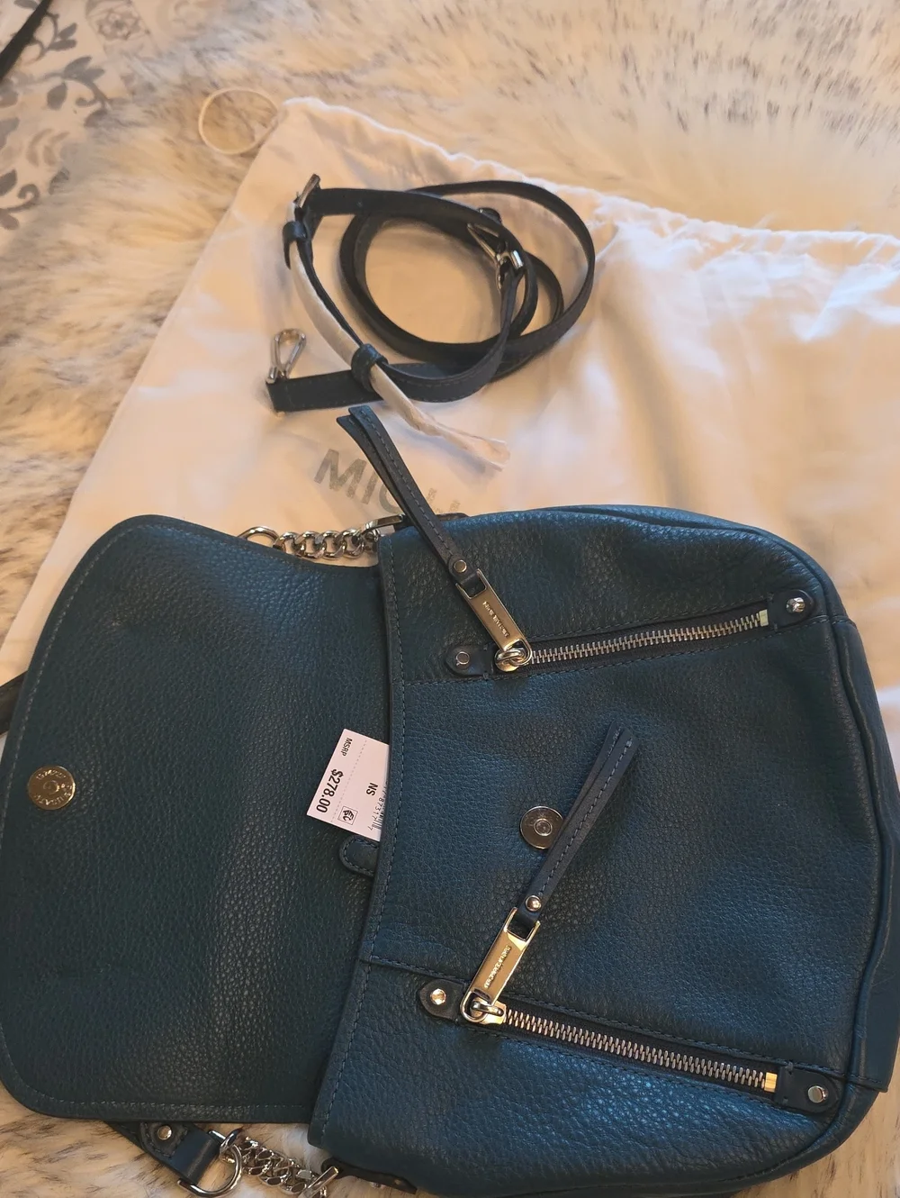 MICHAEL KORS Evie Luxe Teal Pebble Leather Flap Shoulder Bag Crossbody NWT